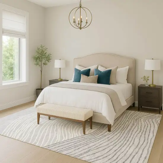 Gray And Ivory Striped Washable Indoor Outdoor Area Rug Photo 8