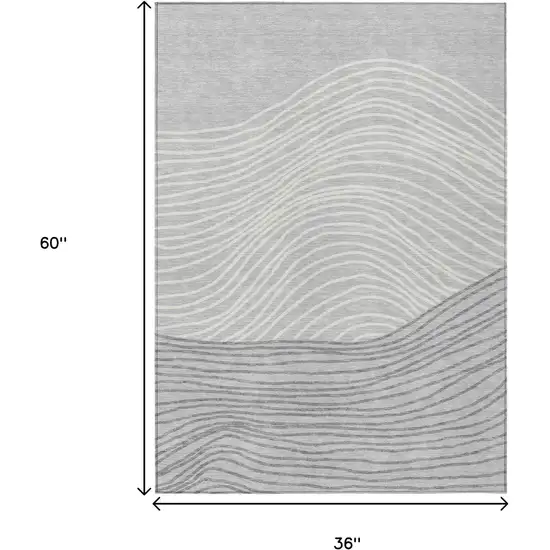 Gray And Ivory Striped Washable Indoor Outdoor Area Rug Photo 3