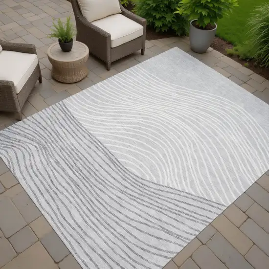 Gray And Ivory Striped Washable Indoor Outdoor Area Rug Photo 7