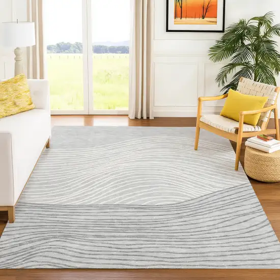 Gray And Ivory Striped Washable Indoor Outdoor Area Rug Photo 9