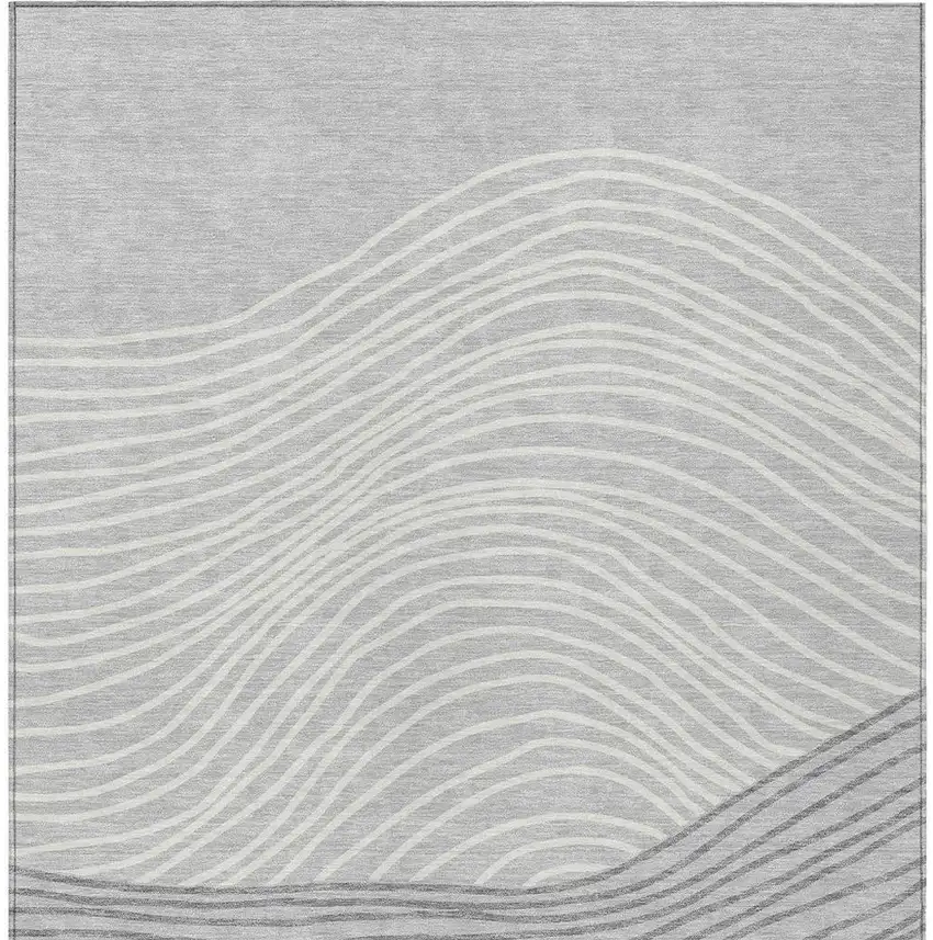 Gray And Ivory Striped Washable Indoor Outdoor Area Rug Photo 6