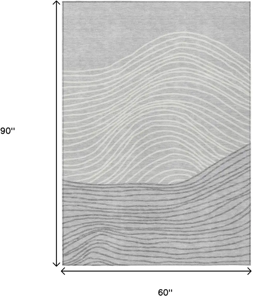 Gray And Ivory Striped Washable Indoor Outdoor Area Rug Photo 3