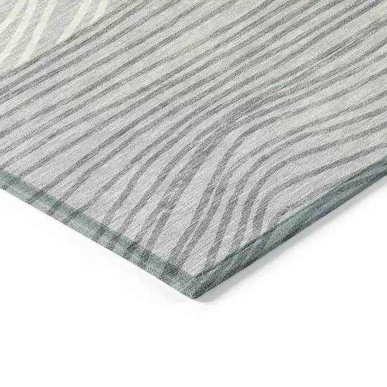 Gray And Ivory Striped Washable Indoor Outdoor Area Rug Photo 5