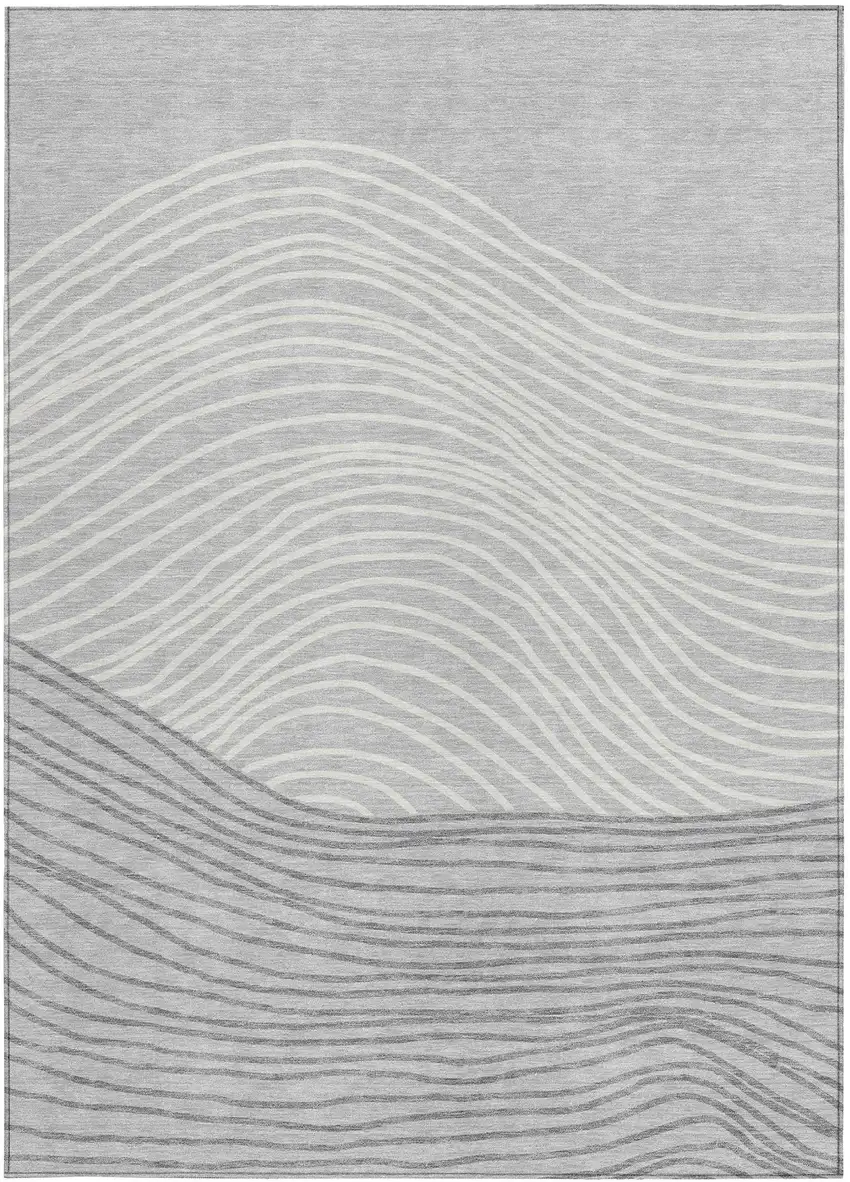 Gray And Ivory Striped Washable Indoor Outdoor Area Rug Photo 4