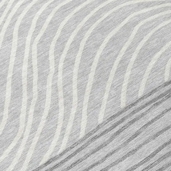 Gray And Ivory Striped Washable Indoor Outdoor Area Rug Photo 7