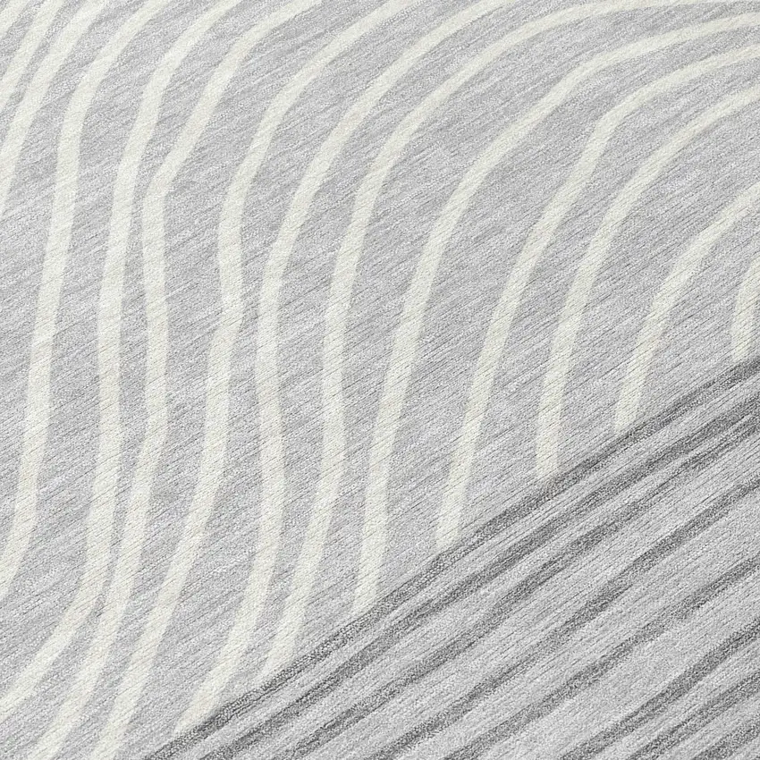 Gray And Ivory Striped Washable Indoor Outdoor Area Rug Photo 7