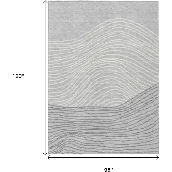 Gray And Ivory Striped Washable Indoor Outdoor Area Rug Photo 3