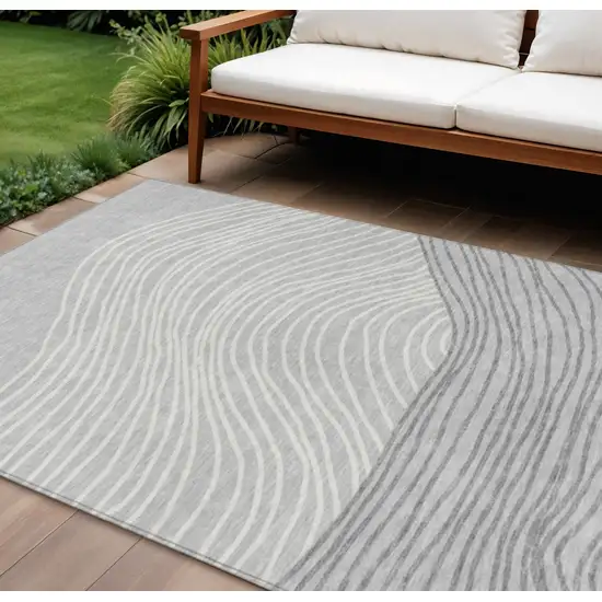 Gray And Ivory Striped Washable Indoor Outdoor Area Rug Photo 1