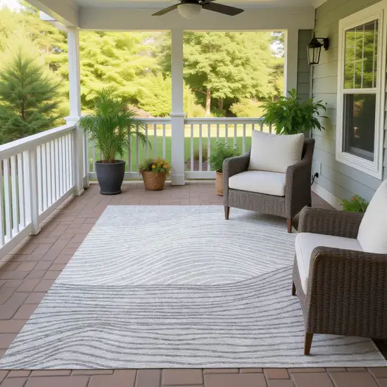 Gray And Ivory Striped Washable Indoor Outdoor Area Rug Photo 9