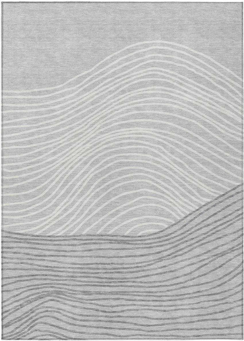 Gray And Ivory Striped Washable Indoor Outdoor Area Rug Photo 2