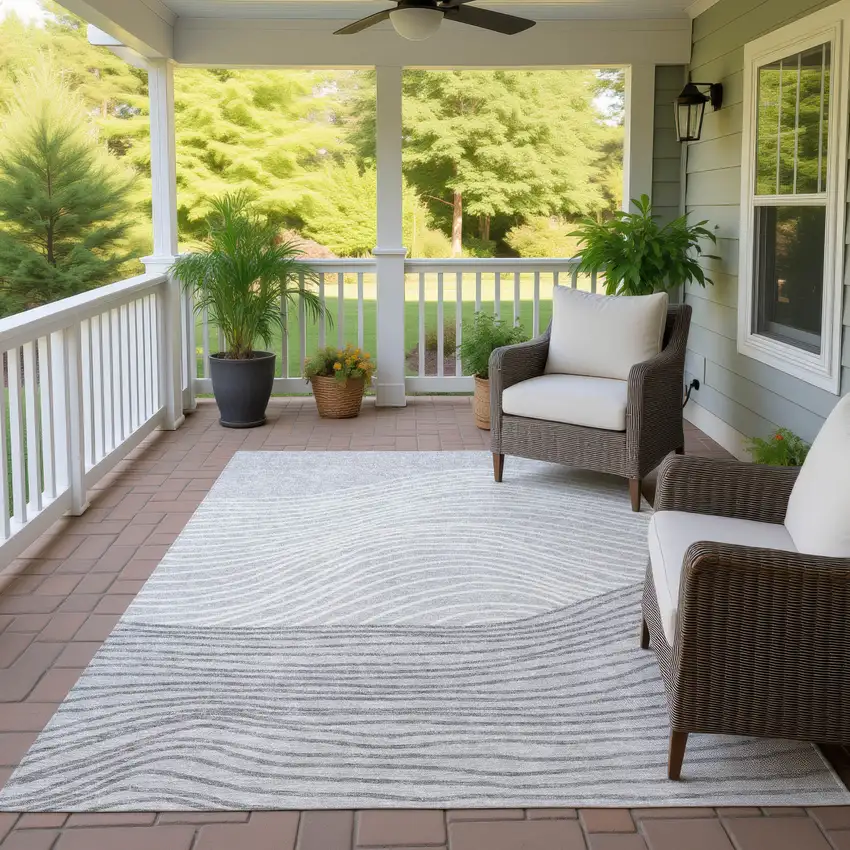 Gray And Ivory Striped Washable Indoor Outdoor Area Rug Photo 9