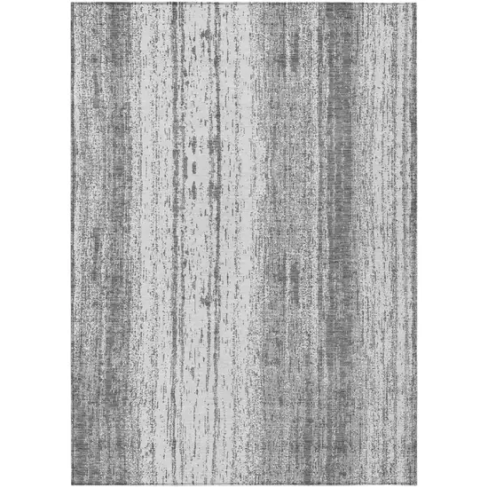 Gray And Ivory Striped Washable Indoor Outdoor Area Rug Photo 2