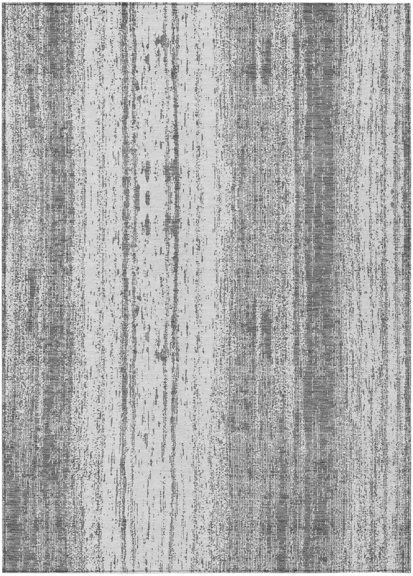 Gray And Ivory Striped Washable Indoor Outdoor Area Rug Photo 2