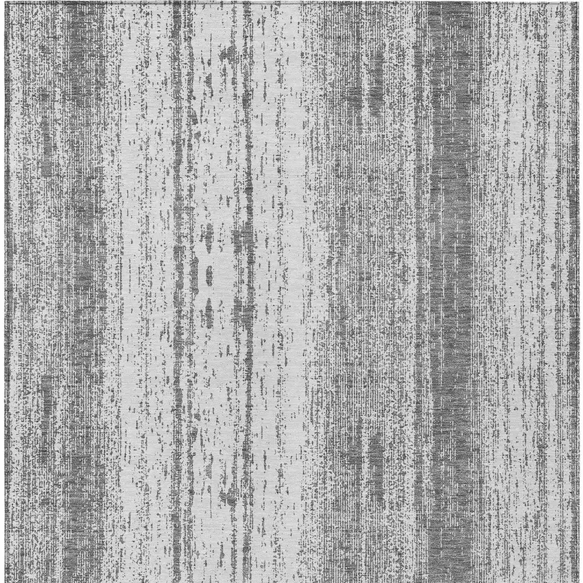 Gray And Ivory Striped Washable Indoor Outdoor Area Rug Photo 7