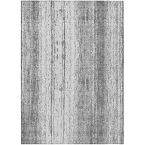 Photo of Gray And Ivory Striped Washable Indoor Outdoor Area Rug