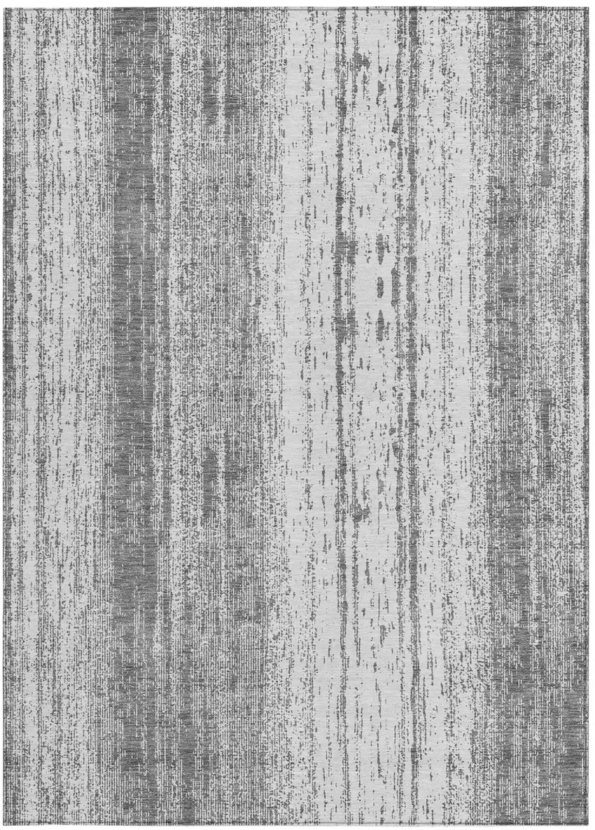 Gray And Ivory Striped Washable Indoor Outdoor Area Rug Photo 3
