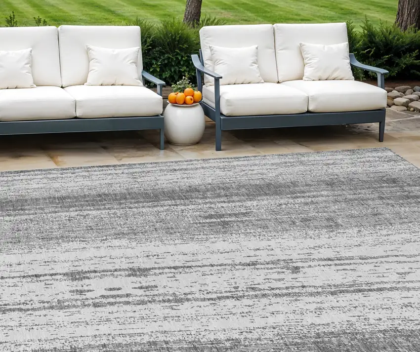 Gray And Ivory Striped Washable Indoor Outdoor Area Rug Photo 1