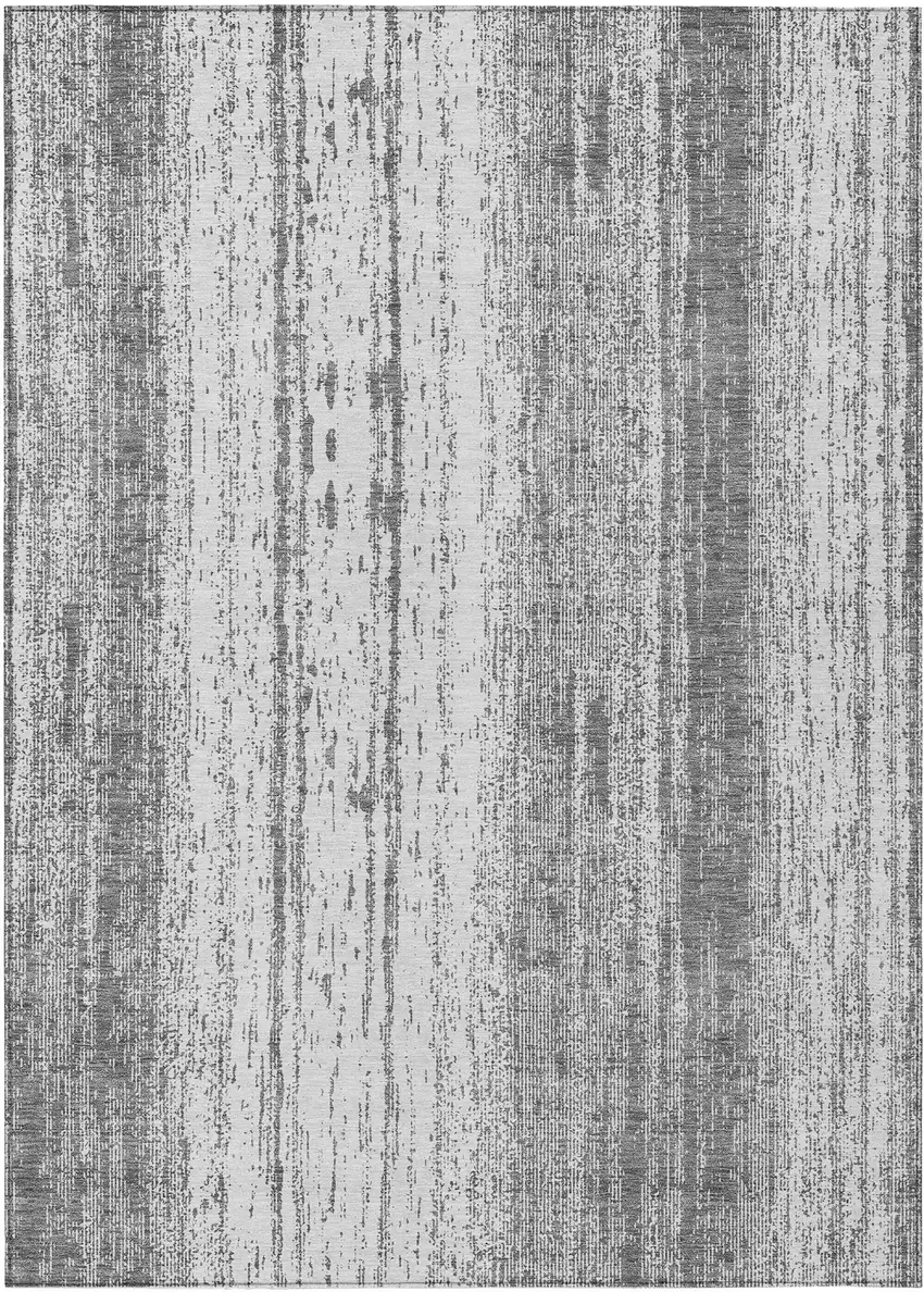 Gray And Ivory Striped Washable Indoor Outdoor Area Rug Photo 2