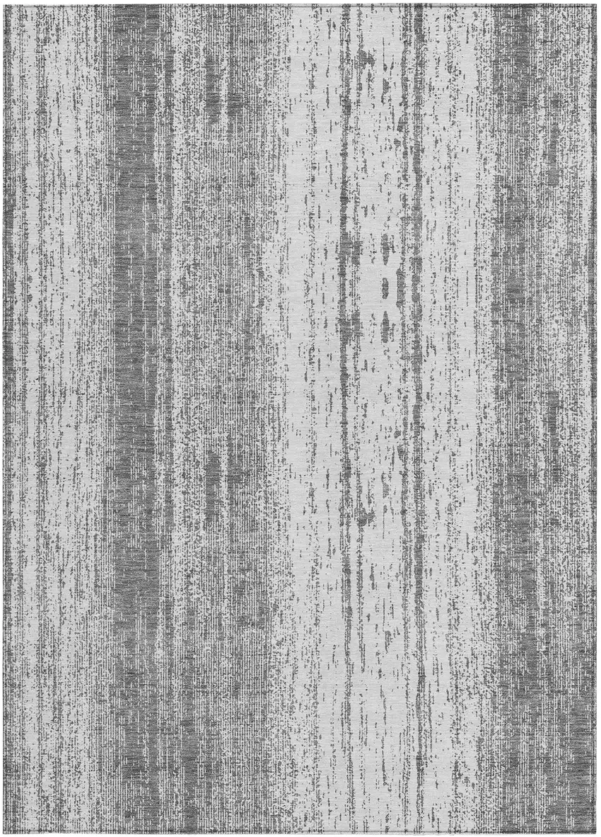 Gray And Ivory Striped Washable Indoor Outdoor Area Rug Photo 7