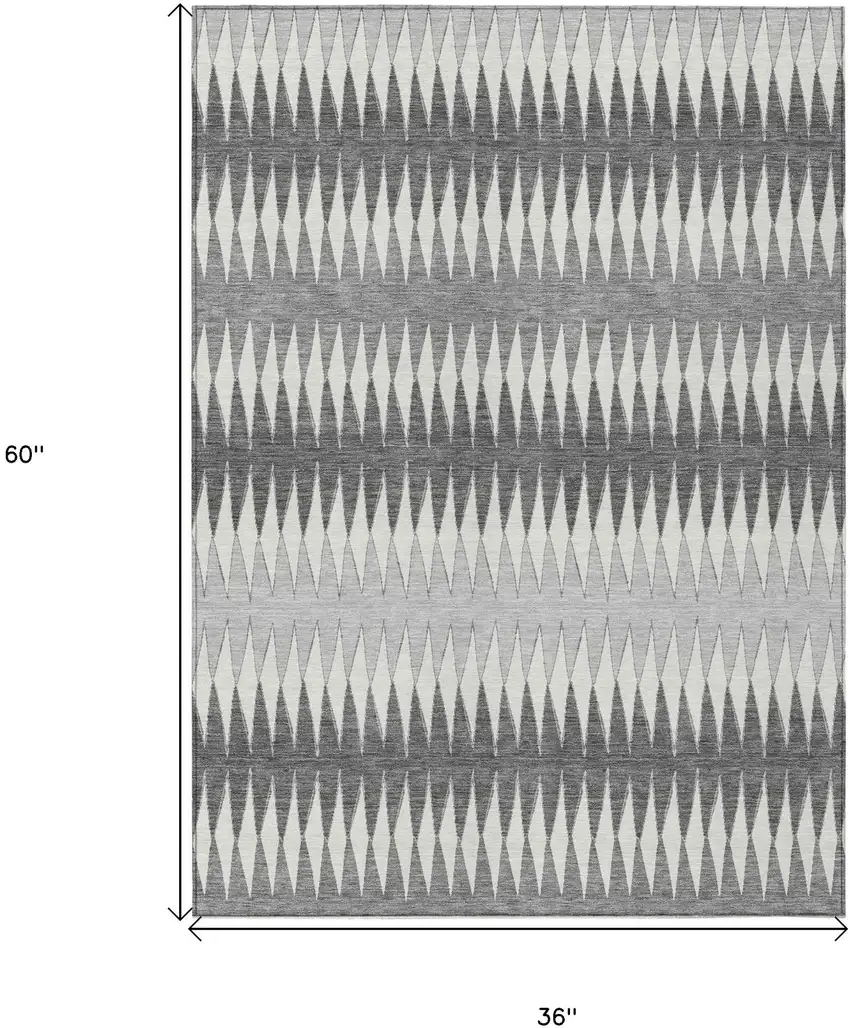 Gray And Ivory Striped Washable Indoor Outdoor Area Rug Photo 3