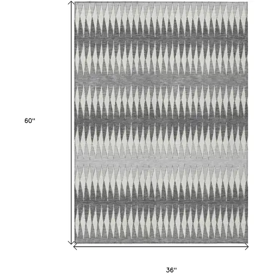 Gray And Ivory Striped Washable Indoor Outdoor Area Rug Photo 3