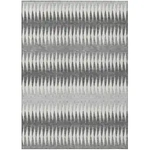 Photo of Gray And Ivory Striped Washable Indoor Outdoor Area Rug