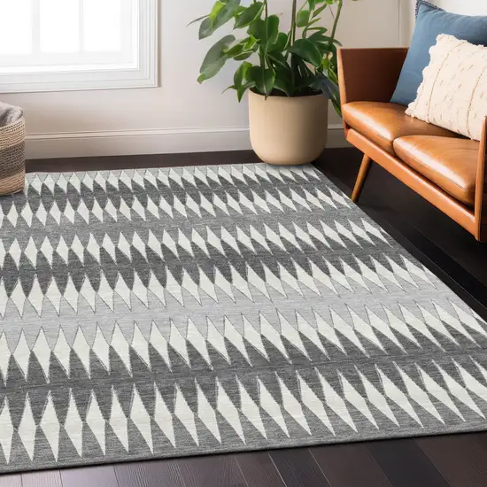 Gray And Ivory Striped Washable Indoor Outdoor Area Rug Photo 9
