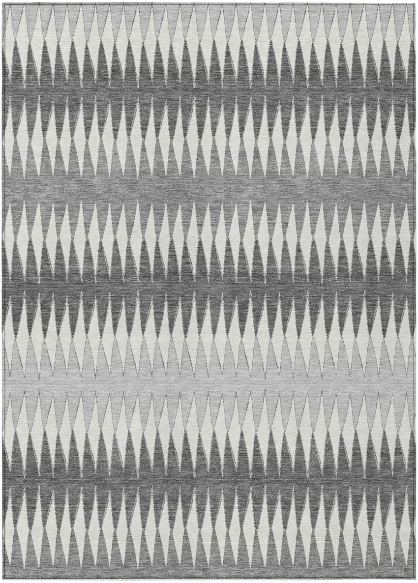 Gray And Ivory Striped Washable Indoor Outdoor Area Rug Photo 2