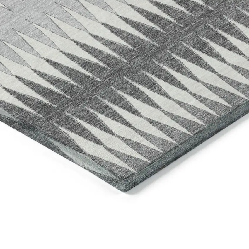 Gray And Ivory Striped Washable Indoor Outdoor Area Rug Photo 5
