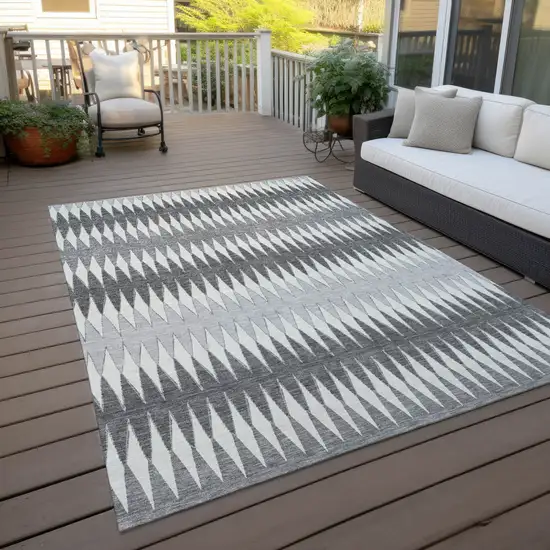 Gray And Ivory Striped Washable Indoor Outdoor Area Rug Photo 8
