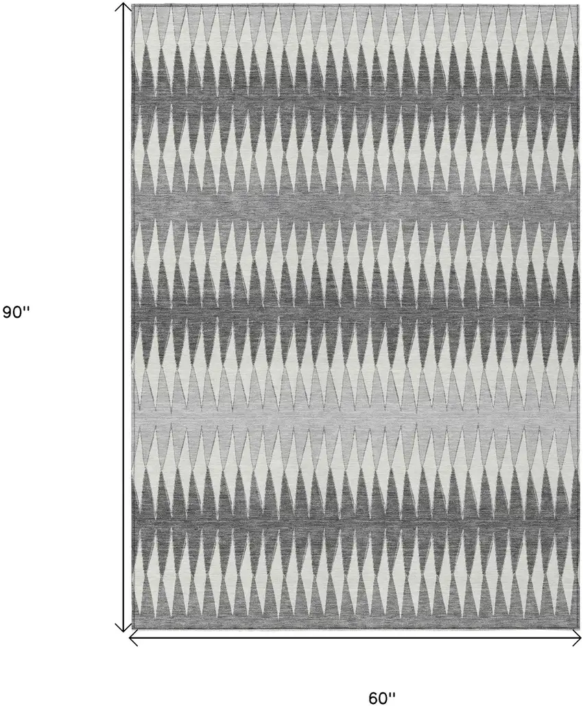 Gray And Ivory Striped Washable Indoor Outdoor Area Rug Photo 3