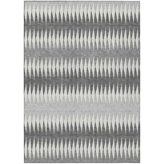 Gray And Ivory Striped Washable Indoor Outdoor Area Rug Photo 2