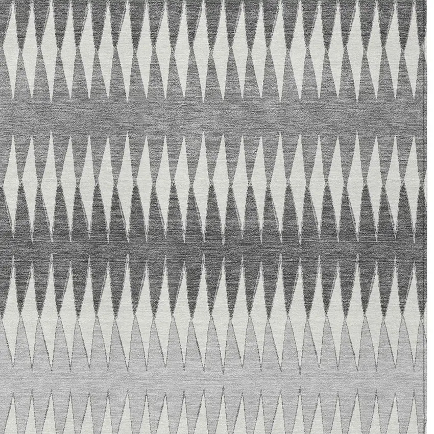 Gray And Ivory Striped Washable Indoor Outdoor Area Rug Photo 6