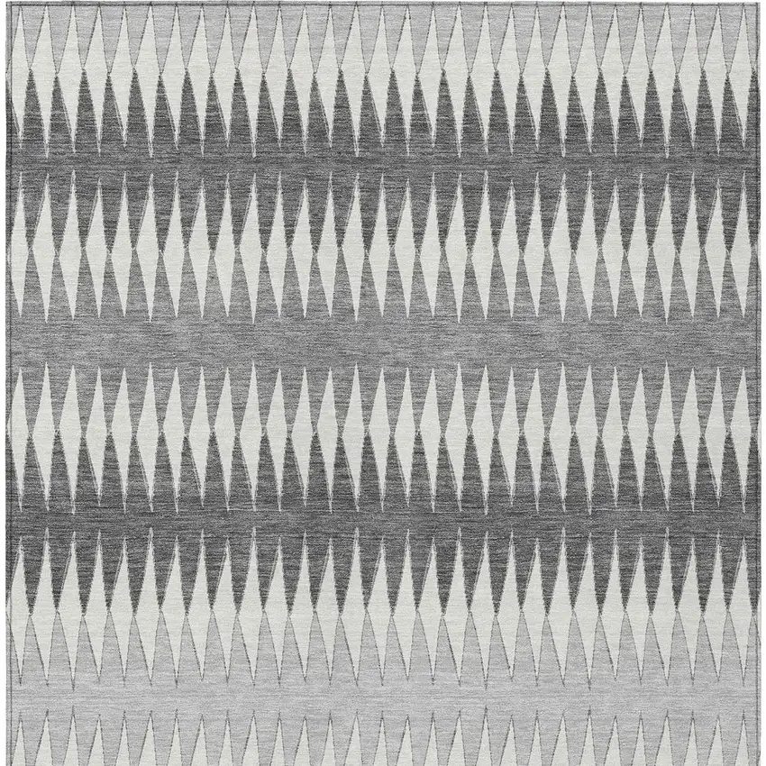 Gray And Ivory Striped Washable Indoor Outdoor Area Rug Photo 7