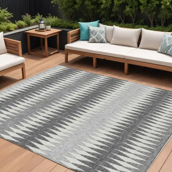 Gray And Ivory Striped Washable Indoor Outdoor Area Rug Photo 1