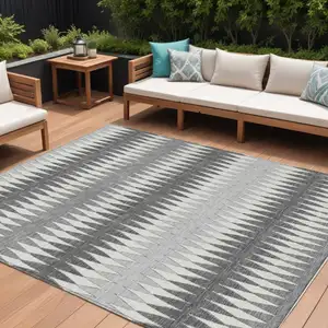Photo of Gray And Ivory Striped Washable Indoor Outdoor Area Rug