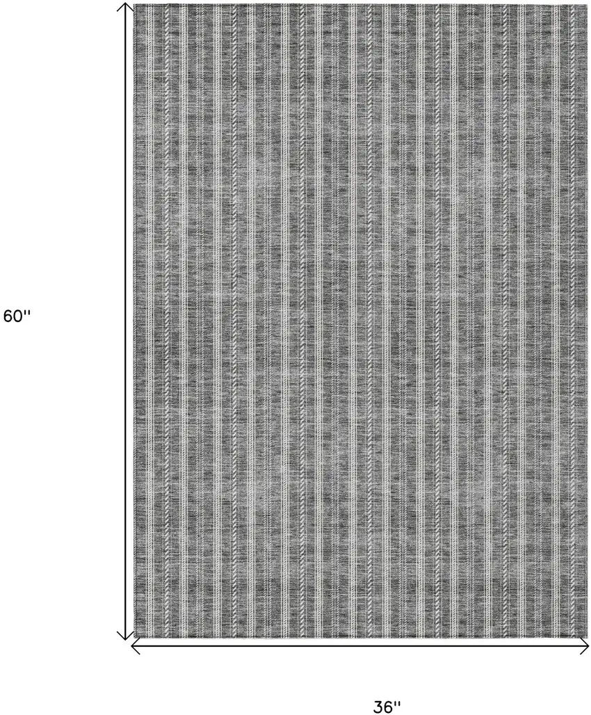 Gray And Ivory Striped Washable Indoor Outdoor Area Rug Photo 3