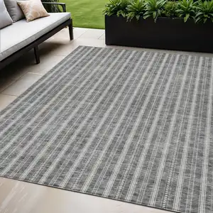 Photo of Gray And Ivory Striped Washable Indoor Outdoor Area Rug