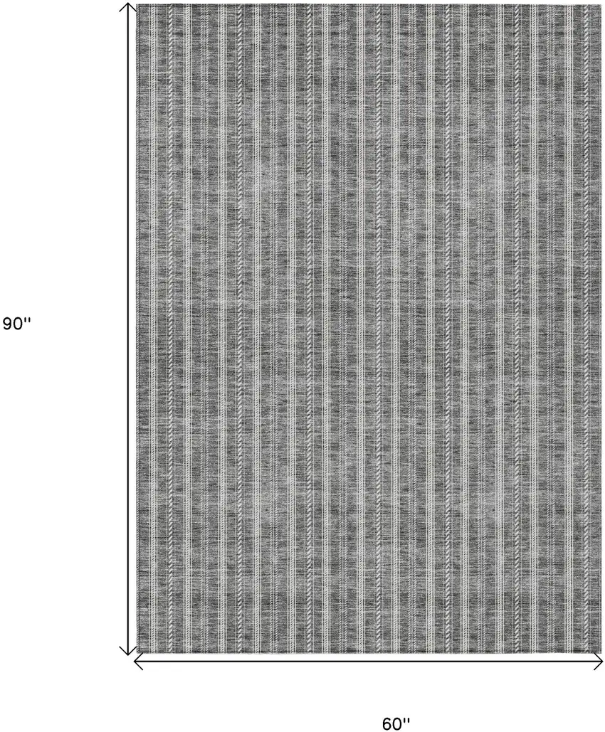 Gray And Ivory Striped Washable Indoor Outdoor Area Rug Photo 3