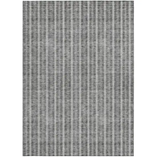 Gray And Ivory Striped Washable Indoor Outdoor Area Rug Photo 5