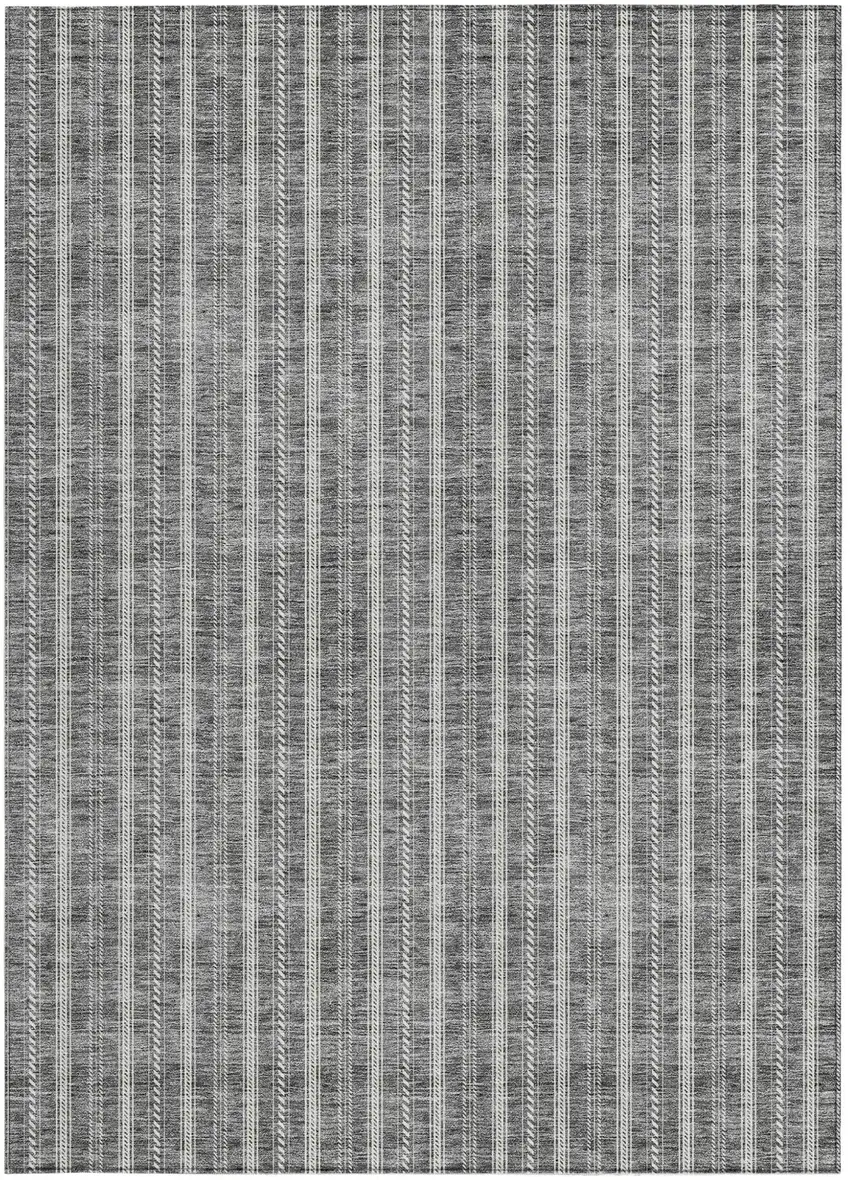 Gray And Ivory Striped Washable Indoor Outdoor Area Rug Photo 5