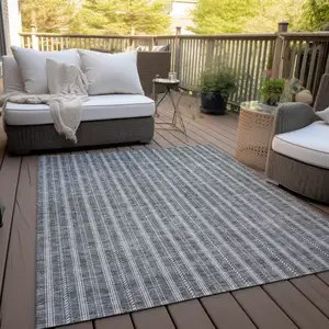 Photo of Gray And Ivory Striped Washable Indoor Outdoor Area Rug