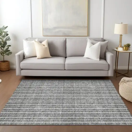 Gray And Ivory Striped Washable Indoor Outdoor Area Rug Photo 9