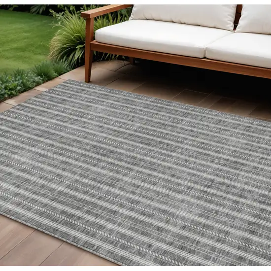 Gray And Ivory Striped Washable Indoor Outdoor Area Rug Photo 1