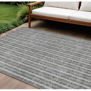 Photo of Gray And Ivory Striped Washable Indoor Outdoor Area Rug