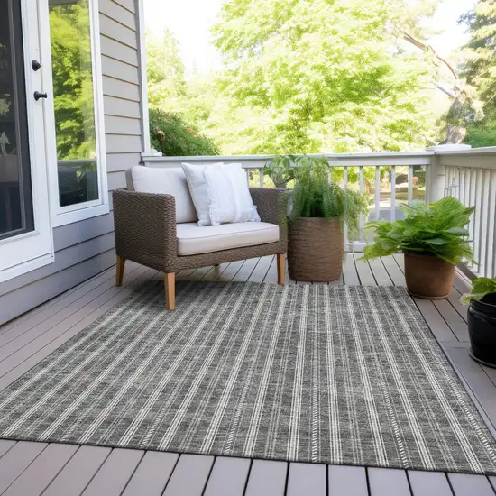 Gray And Ivory Striped Washable Indoor Outdoor Area Rug Photo 7