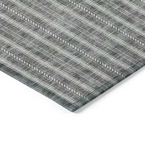 Gray And Ivory Striped Washable Indoor Outdoor Area Rug Photo 4