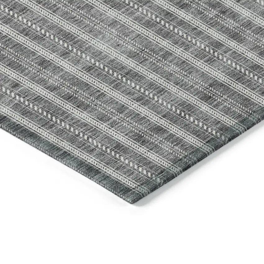 Gray And Ivory Striped Washable Indoor Outdoor Area Rug Photo 4