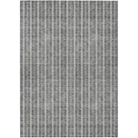 Gray And Ivory Striped Washable Indoor Outdoor Area Rug Photo 2