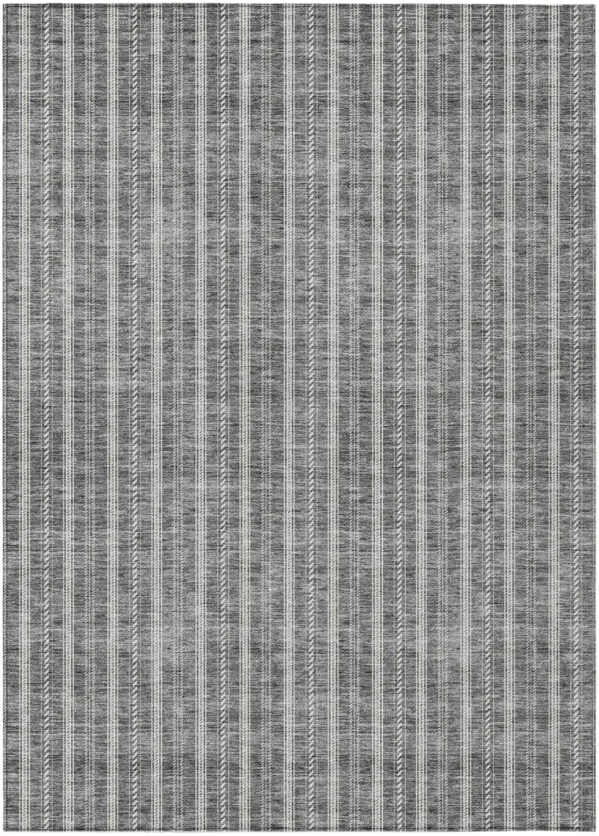 Gray And Ivory Striped Washable Indoor Outdoor Area Rug Photo 2